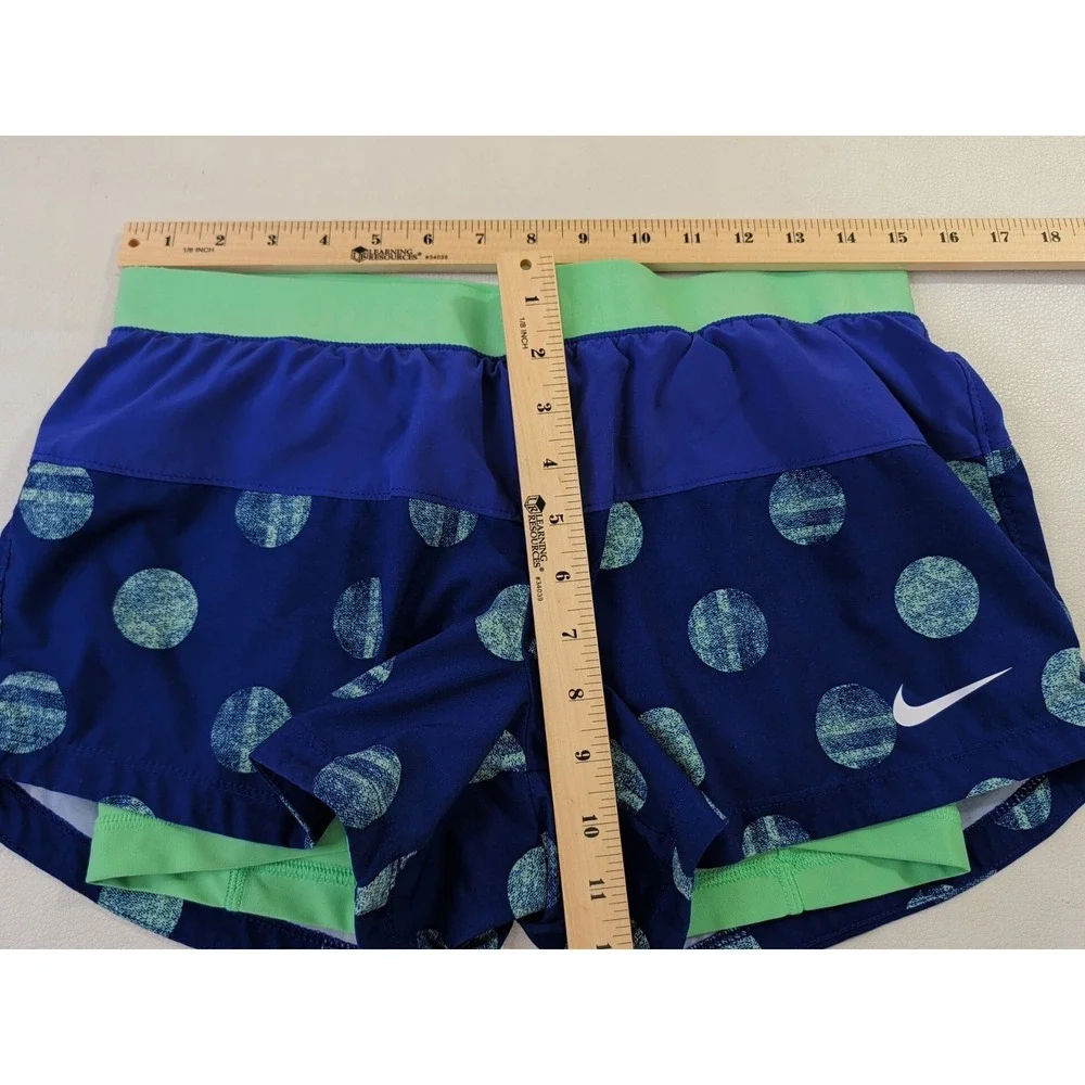 Nike Icon Dri Fit 2 In 1 Shorts Women M Blue Green Polka Dot Training Run Active